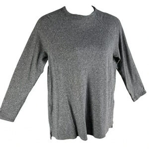 J Jill Pure Jill Women M Relaxed Fit Dark Gray Long-Sleeve Cotton Top Crew Neck